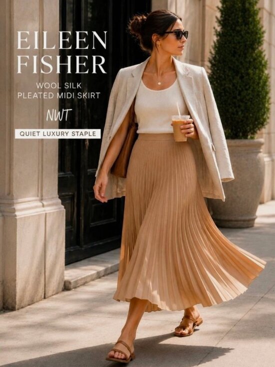 Eileen Fisher Dresses & Skirts - Accordion Pleated Pull-On Midi Skirt (Colorway: Biscuit / Tan